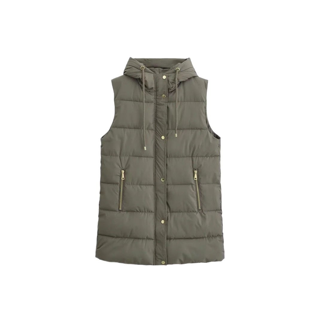 Chaleco sin mangas suelto abrazadera de caballo de invierno y otoño, algodón plumón de estilo largo y medio, chaleco de mujer, estilo largo y europeo.