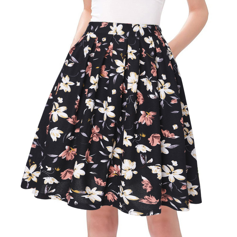 跨境女装 亚马逊速卖通外贸复古印花半身裙 欧洲站女装时尚蓬蓬裙