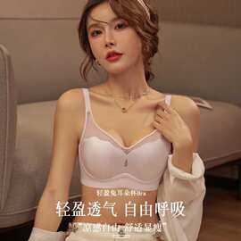 大胸显小蕾丝内衣女薄款夏透气防下垂文胸舒适乳胶超薄兔耳朵胸罩
