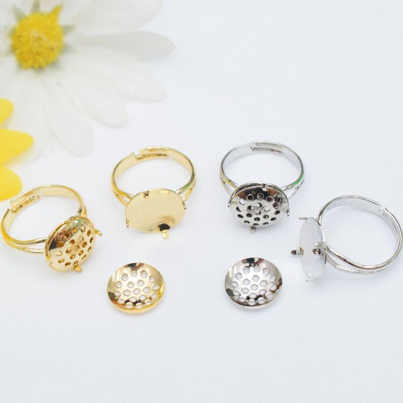 Color retaining 14k gold ring holder net plate 12mm empty holder diy beaded handmade material semi-finished ring ring accessories