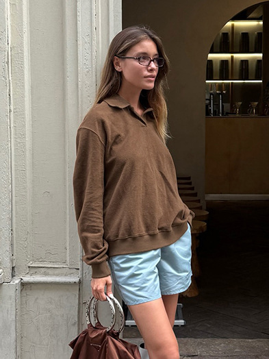 秋冬美拉德潮流复古棕色卫衣上衣女亚马逊跨境休闲长袖翻领polo衫|undefined