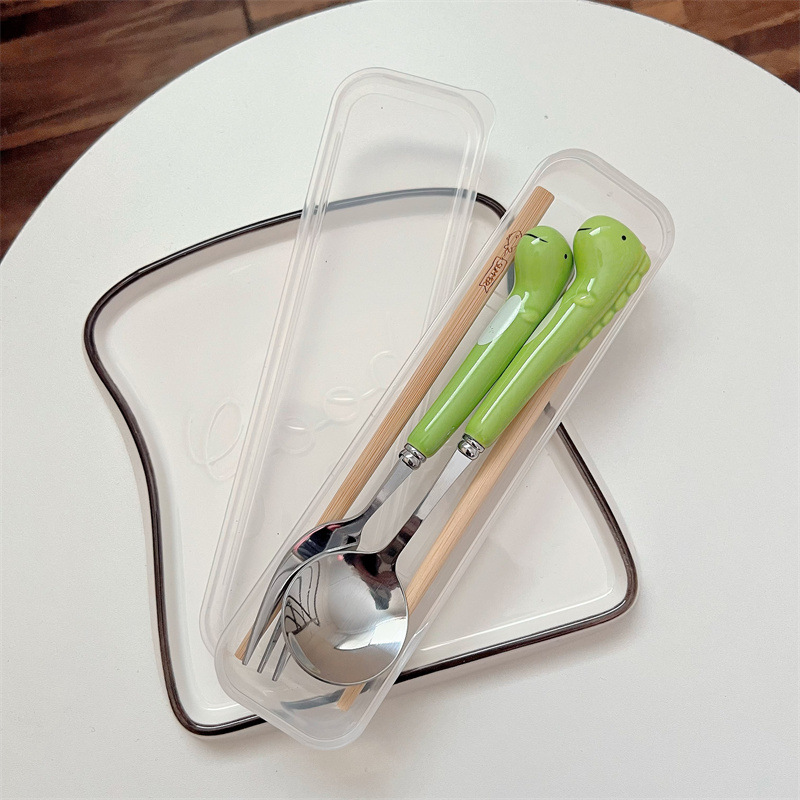녹색 공룡 포크 젓가락 (투명 상자)