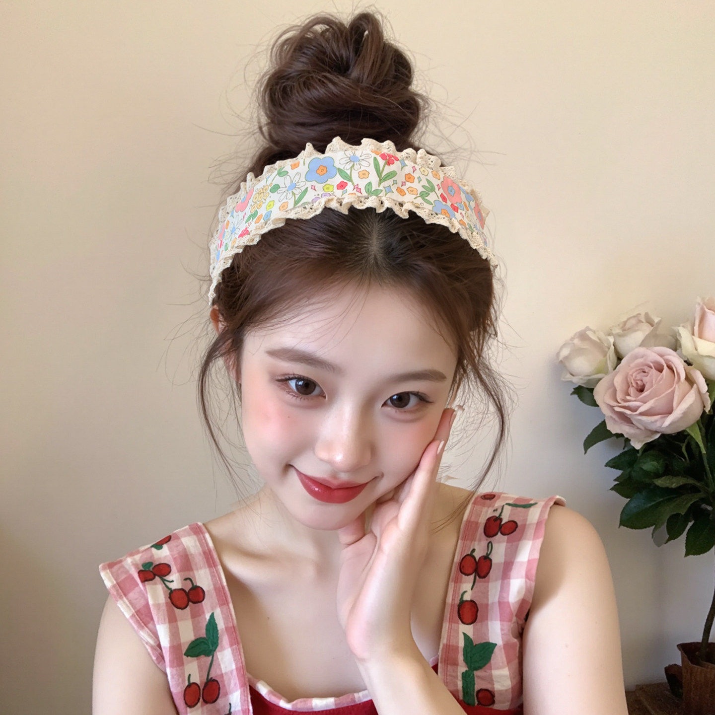 甜美小碎花刘海贴2026新款少女魔术贴束发带发箍碎发整理神器发饰