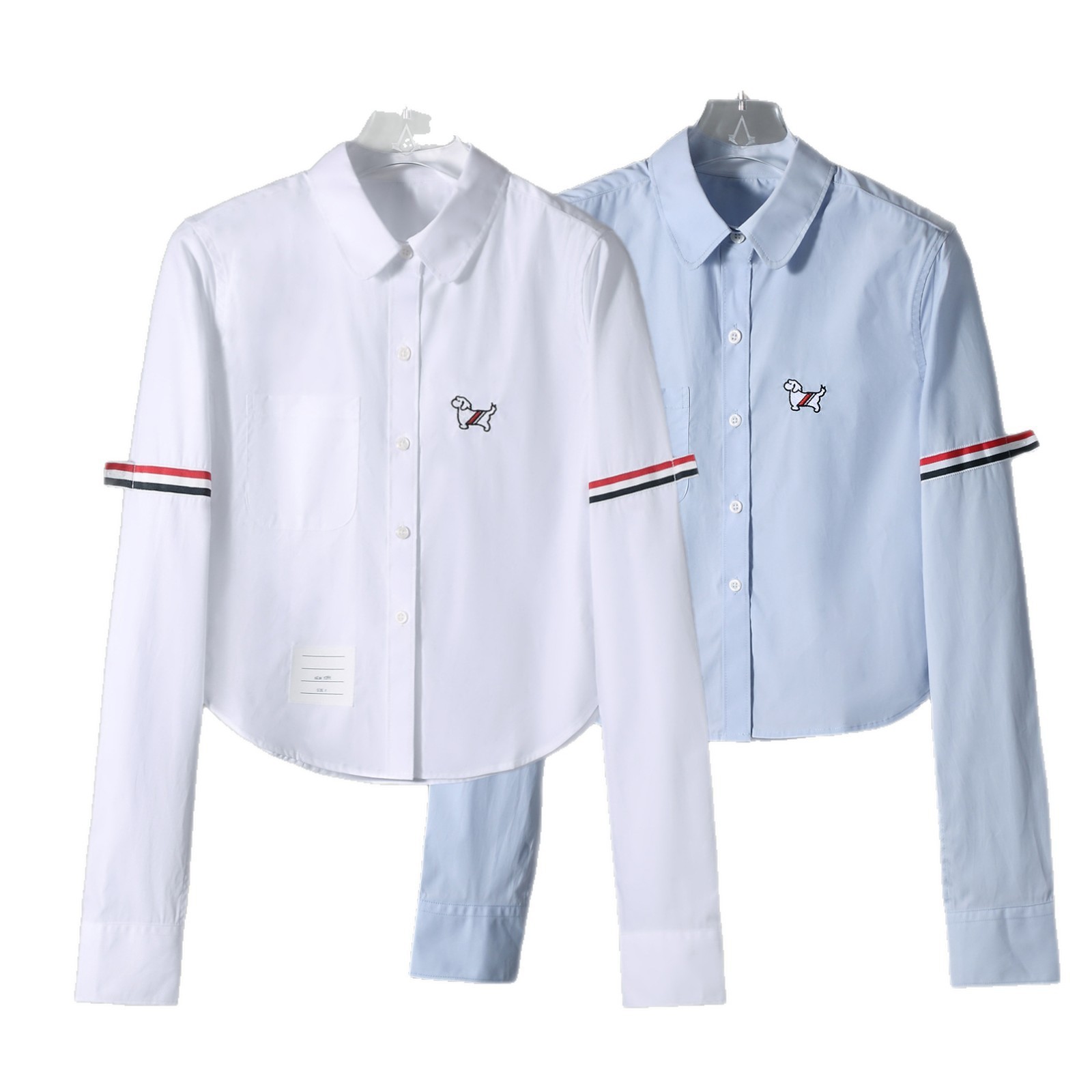 TB JL New Women's Shirt Navel Long Sleeve High Waist Girl's Puppy Pattern Youth College Style Poplin Shirt