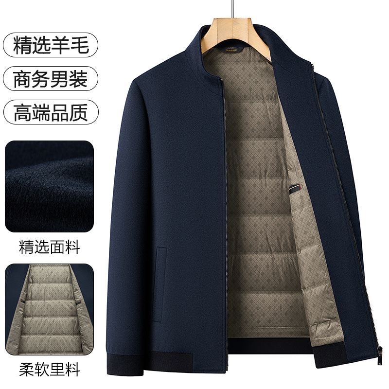 羊毛立领夹克加厚男式冬季爸爸外套立领羽绒内胆休闲羽绒服男装