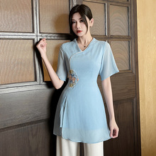 新款采耳师服饰国风仙气茶艺服装足浴技师工作服气质裤装套装1363