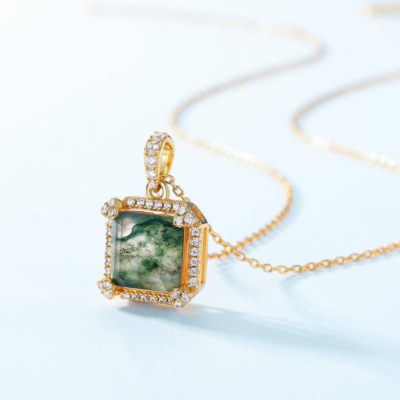 2023 transfronterizo especial S925 plata verde musgo colgante europeo y americano retro de lujo ágata acuática colgante en stock Generación de pelo