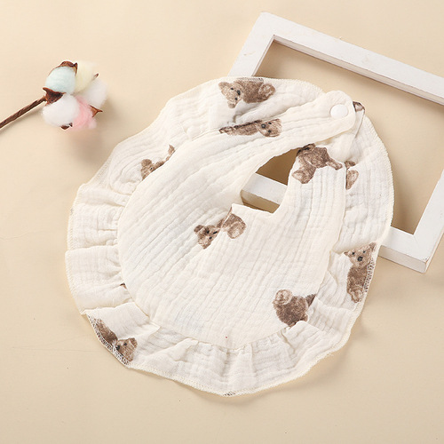 European and American cross-border baby pure cotton bibs printed cherry rainbow ruffled baby bib cotton gauze bib 