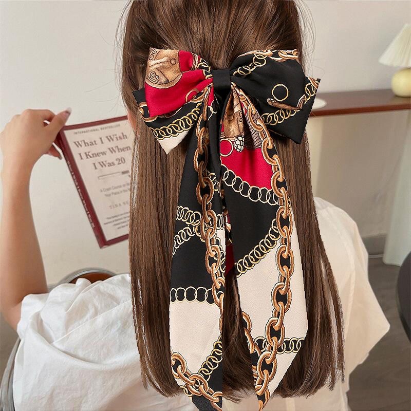 Foreign Trade Hot Selling Adult Retro Printed Large Ribbon Bowknot Barrettes Korean Style Elegant Back Head Spring Clip For Women display picture 10