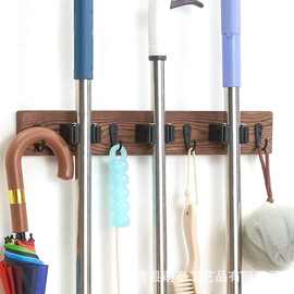 木制拖把收纳架浴室刷子抹布清洁工具整理架玄关木制雨伞扫帚挂架