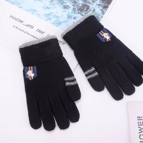 Children's gloves in winter, men and women, cute and warm, thick, middle and large children, students riding cartoon five-finger gloves
