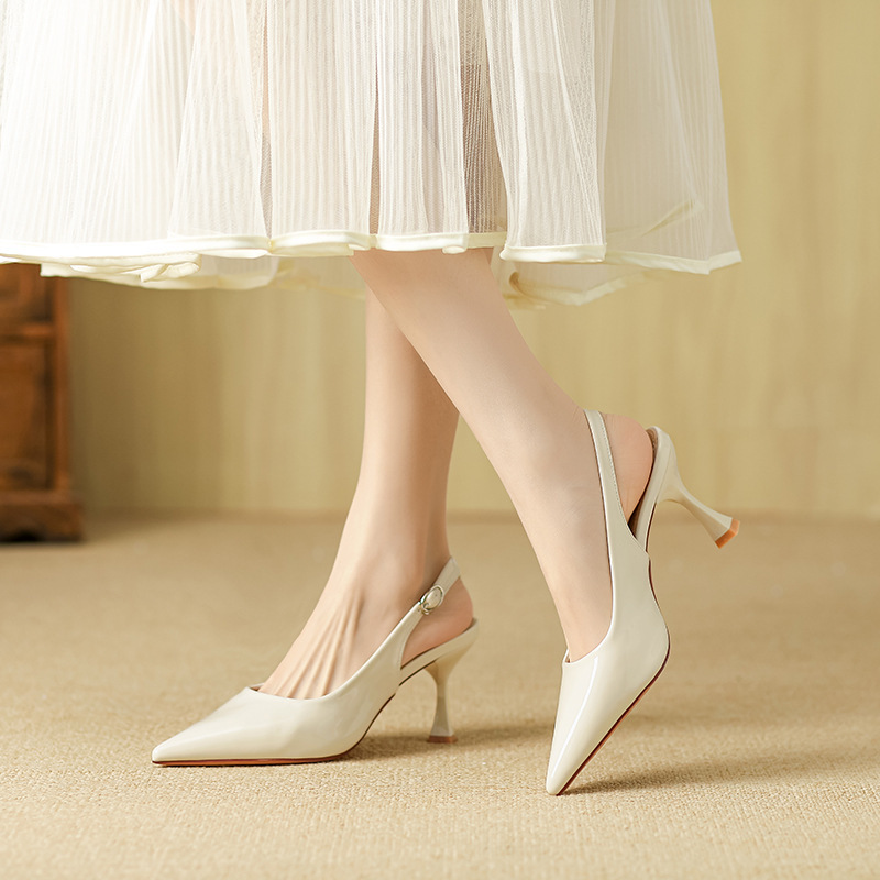B878-1 Huiliya French New Sandals Women's High Heels Shallow Top Single Shoes Patent Leather Pointed Stiletto Heel Pointed Rear