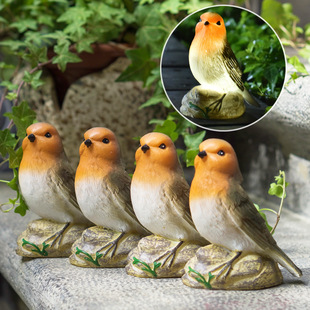 25 New Solar Robin Bird Lamp Luminous Resin Bird Lamp Garden Courtyard Flower Pot Decoration Animal Crafts