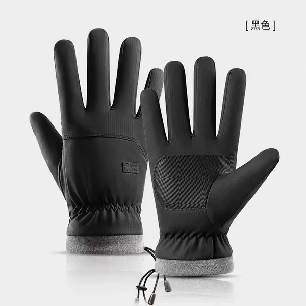 Men's Winter Cycling Gloves, Fleece-Lined, Thickened, Warm, Outdoor Riding, Electric Bike, Windproof, Cold-Proof, Touchscreen Compatible