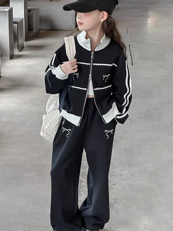 Girls' Casual suit 2025 Spring New Big Boy Korean Casual Cardigan Jacket Wide Leg Pants Fashion Two-piece Set