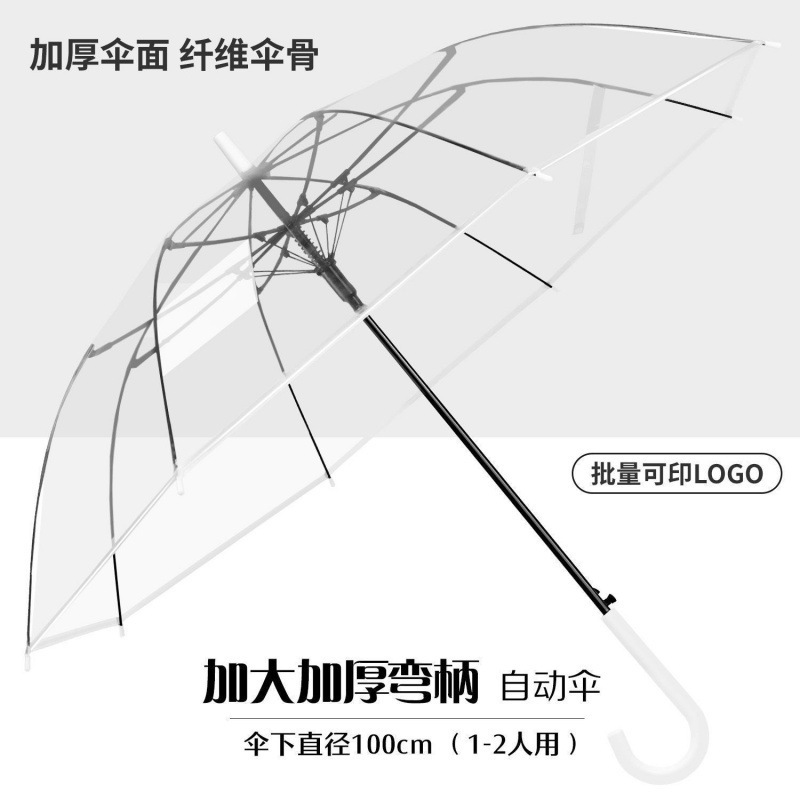 店铺16骨透明雨伞长柄伞大号双人女白色网红日系高颜值雨伞|undefined