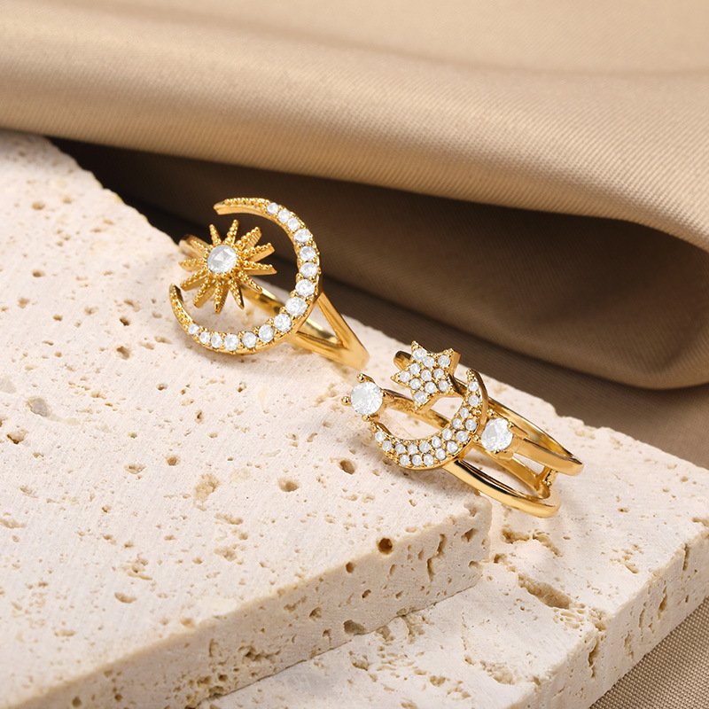 Zircon Inlay Material 1 Piece Fashion Star Moon Brass Plating Inlay Zircon Open Ring