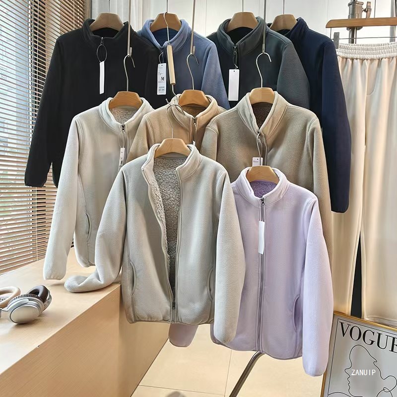 25秋冬季新款男女情侣款加厚复古摇粒绒保暖立领拉链夹克开衫外套