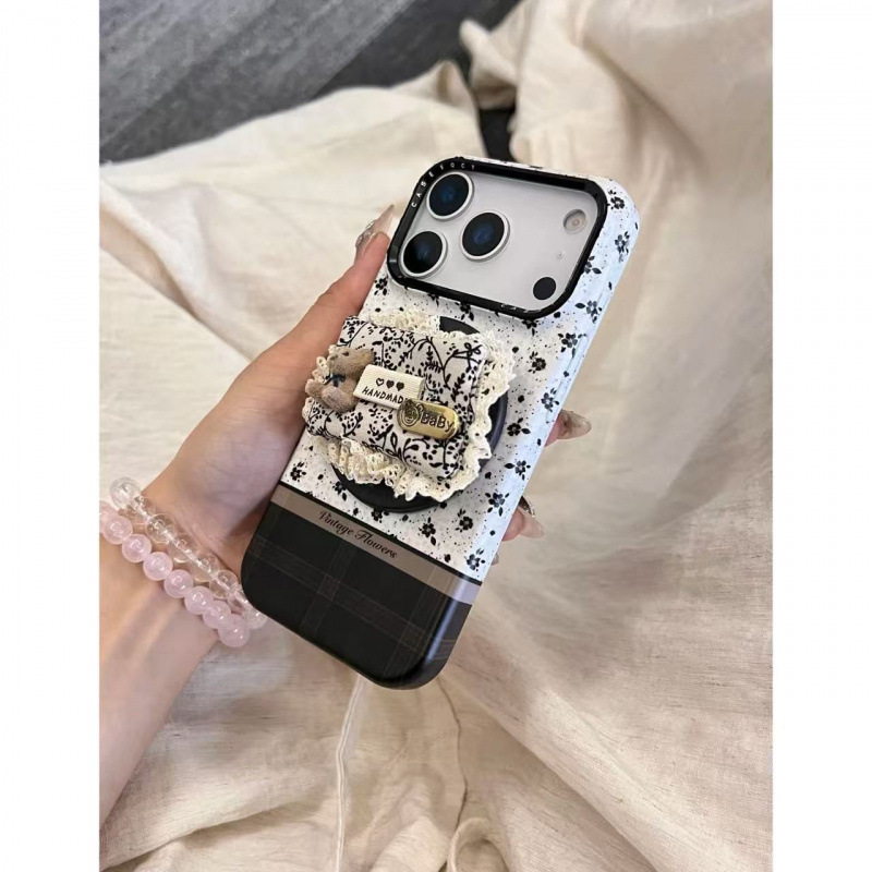秋冬ins黑色小碎花抱枕熊适用iPhone17promax苹果16手机壳14磁吸|undefined