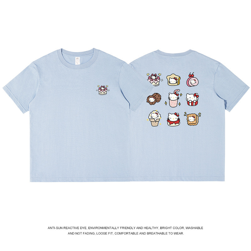 和風九格子猫プリント半袖 Tシャツメンズ純綿夏トップス通勤かわいいレディース Tシャツトレンディなニッチ卸売|undefined
