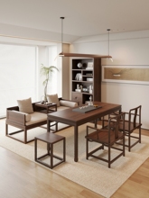 新中式实木书柜书桌家用书房成套家具中式茶桌茶台书桌椅休闲沙发