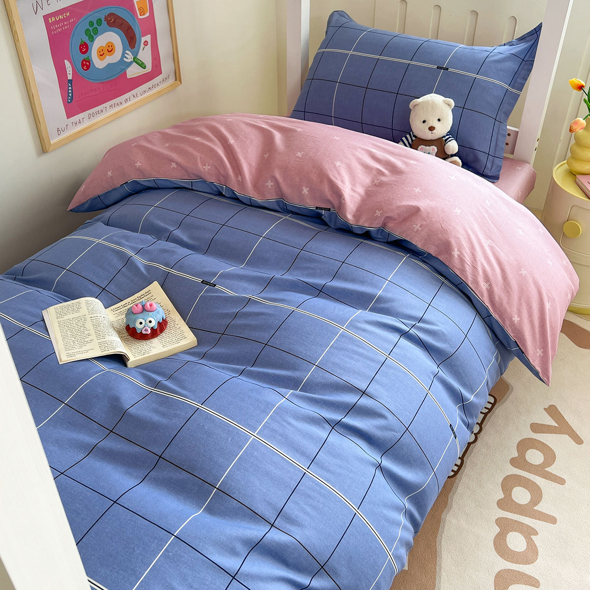 Dormitorio universitario ropa de cama de tres piezas algodón de cuatro piezas 100 sábanas individuales de algodón fundas de edredón