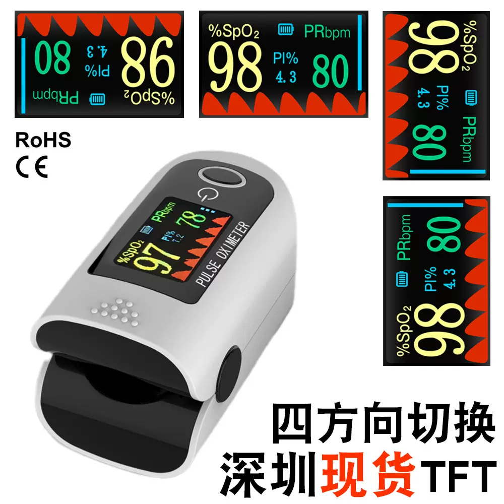 X1805四色血氧仪FDA指夹式脉搏血氧仪手夹测血氧饱和度英文彩屏版