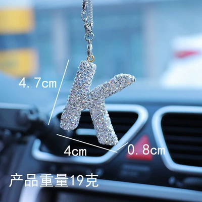 Car hanging: rhinestone car rearview mirror - k-letter-car-pendant-ab-color-transparent-diamond
