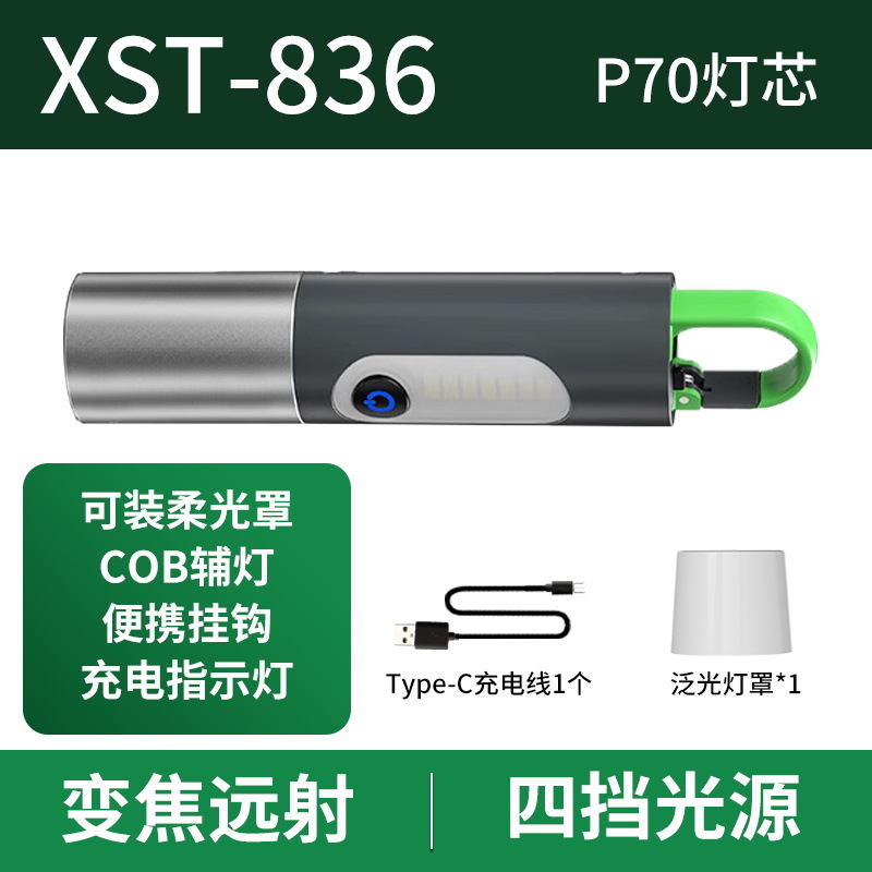 Nuevos productos transfronterizos linterna LED condensadora blanca tipo C recargable aleación de aluminio telescópico zoom explosivo mini linterna image 7