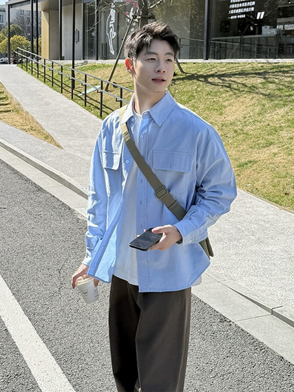 Dark Matter Sky Blue Shirt Men's Long-Sleeved Sunshine Clean Boys Wear Boyish Work Shirt Thin Jacket