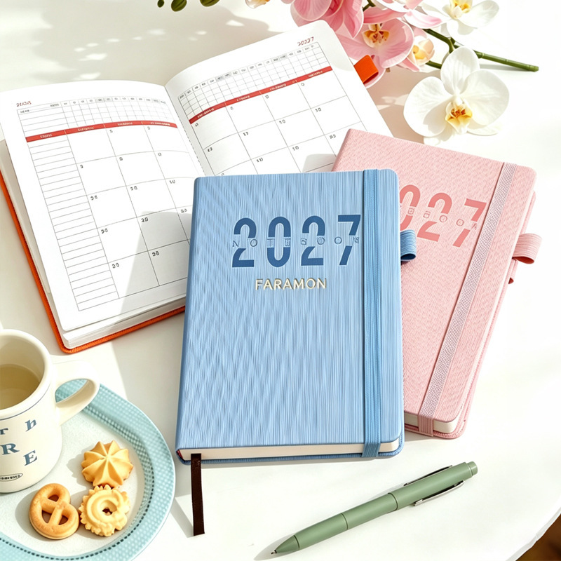 Cross-border 2027 English Planner with Vertical Lines, 365-Day Daily Schedule, Yearly Calendar, Custom Spanish Notebook