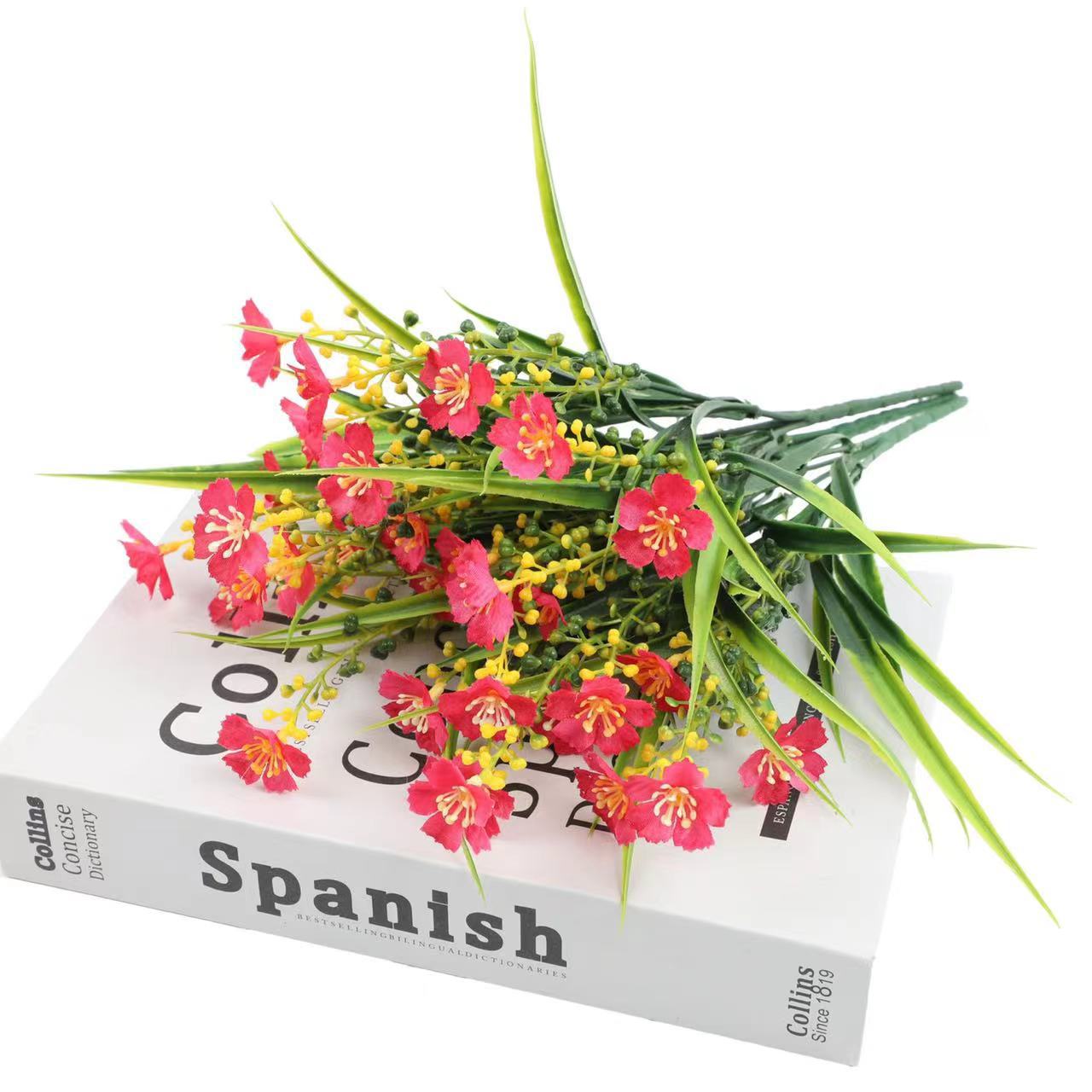 Simulación de plantas acuáticas plástico hierba de primavera flor violeta serigrafía hierba de primavera de cinco cabezas pequeña margarita flor falsa accesorios decorativos al por mayor