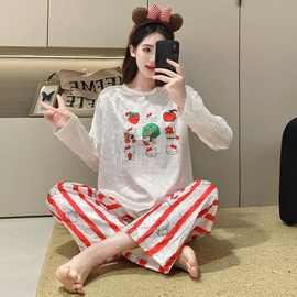 秋冬季新款舒适休闲睡衣女金钻绒M-XXL码时尚可外穿家居服套装潮