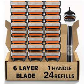 男士六层刮胡刀手动剃须刀双面不锈钢刀头金属防滑手柄跨境