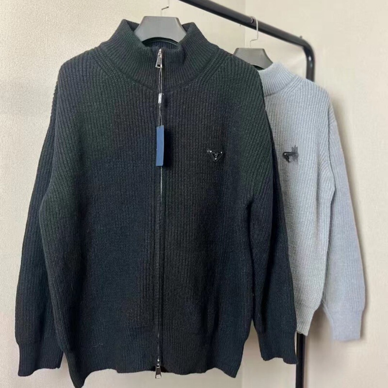 Cross-Border European and American Metal Triangle Logo Trendy Brand Heavyweight High Version Autumn and Winter Warm Twist Couple Stand Collar Zipper Sweater for Men Cross-Border European and American Metal Triangle Logo Trendy Brand Heavyweight High Version Autumn and Winter Warm Twist Couple Stand Collar Zipper Sweater for Men