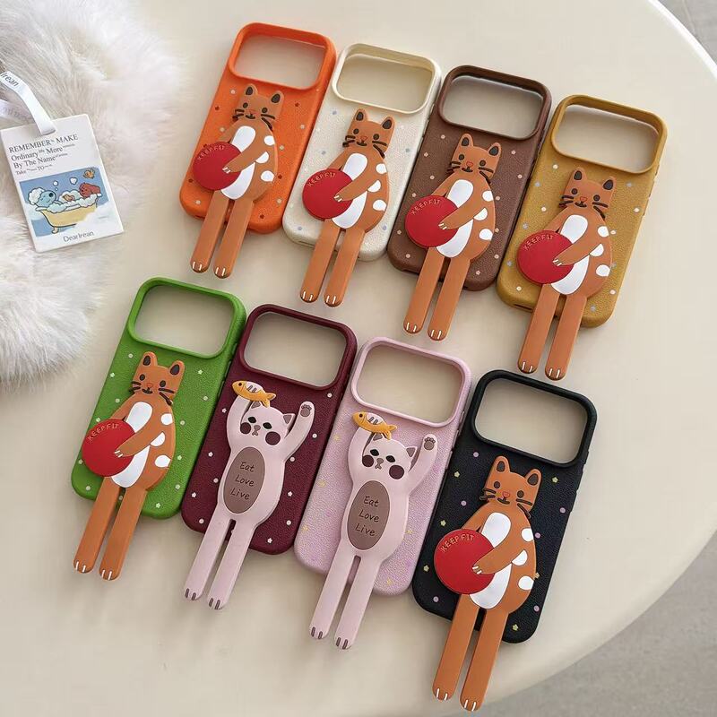 3D Cat Stand Suitable for iPhone 17 Pro Max Phone Case, Apple 16/15/14/13 Models, High Aesthetic Value for Girls