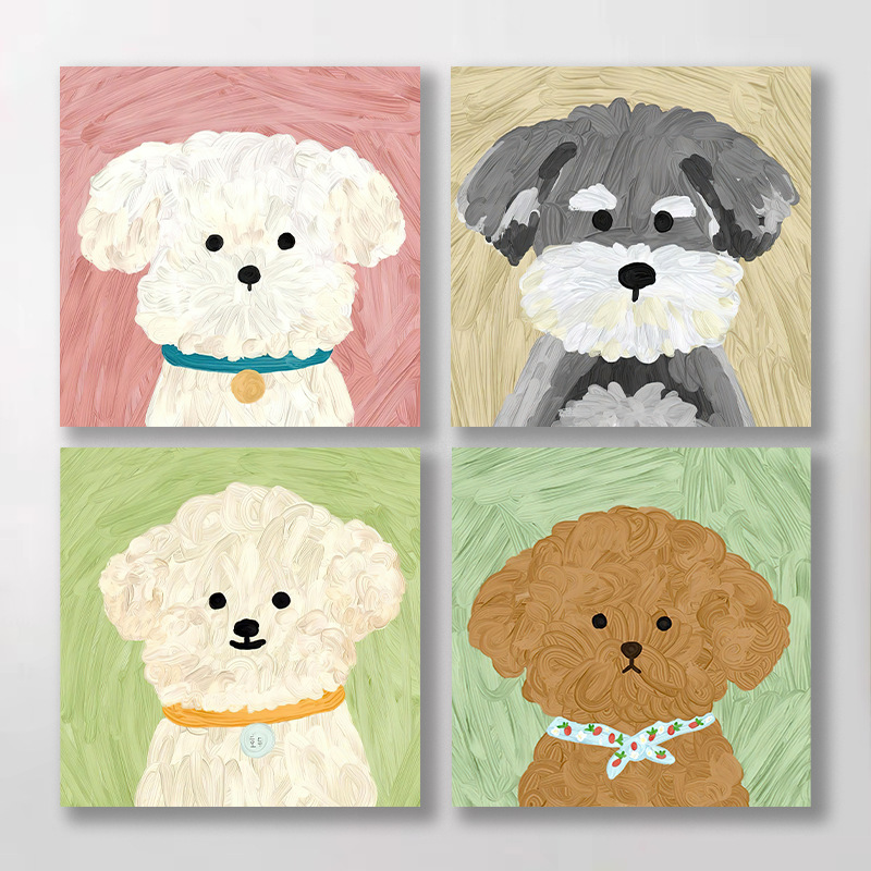 Ins Style Cartoon Cute Fun Dog Hanging Painting Bedside Bedroom Restaurant Decoration Painting Pet Shop Background Wall Mural