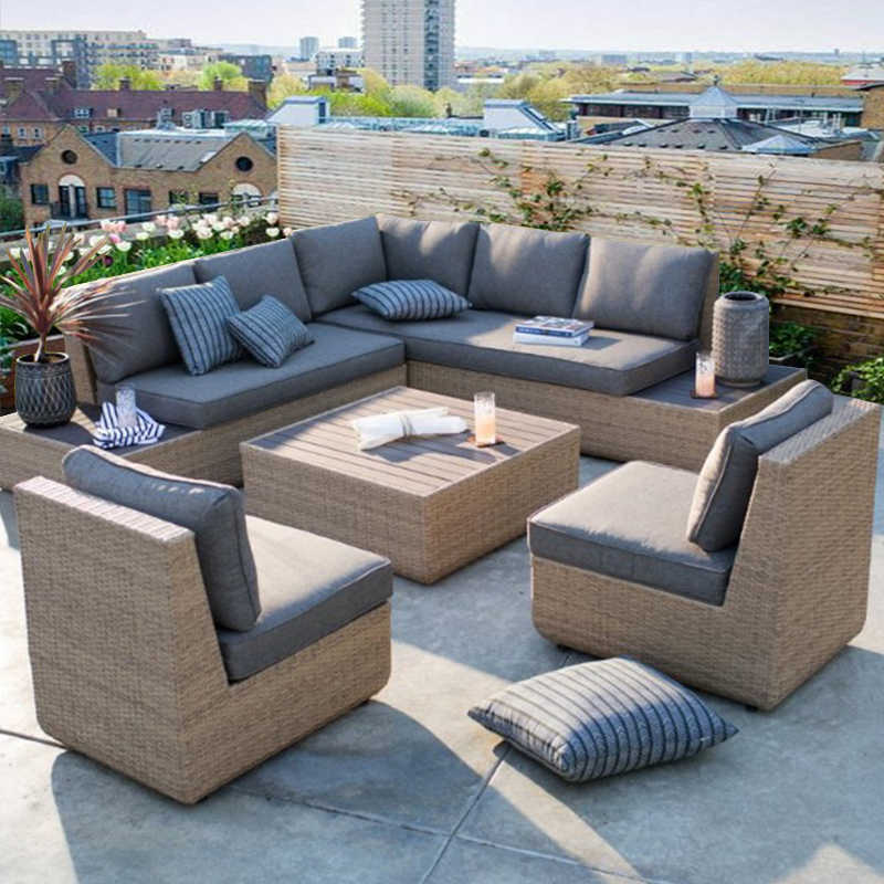 Leisure sofa garden corner table outdoor rattan chair set furniture courtyard L-shaped rattan coffee table garden-style American country style