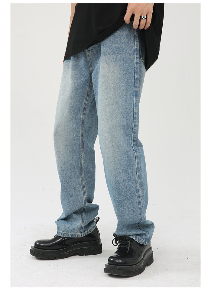 Quần jean nam ống thẳng phong cách Hàn Quốc, quần dài denim xử lý giặt cổ điển tôn chân — Xanh denim chi tiết 12