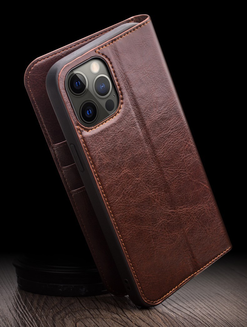 Ốp lưng da thật gập bảo vệ thẻ cho iPhone 12 Pro Max / 12 mini — IPhone12 mini 5,4 inch màu nâu cổ điển, IPhone12 mini 5,4 inch màu đen cổ điển, IPhone12 Pro 6,1 inch màu nâu cổ điển, IPhone12 Pro 6,1 inch màu đen cổ điển chi tiết 15