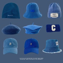 秋冬克萊因藍毛線帽子男款鴨舌帽冬天棒球帽女冬季藍色針織貝雷帽