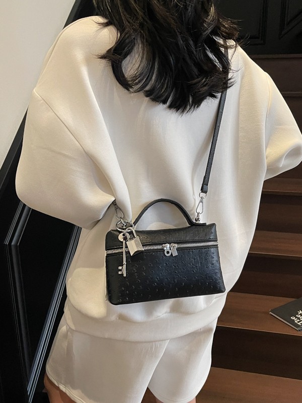2025 nueva estrella con patrón de avestruz transfronterizo con el mismo modelo bolso cuadrado pequeño portátil de alta calidad moda bolso de mensajero de un solo hombro