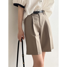 言双 休闲垂感西装短裤女 2024夏季新款高腰a字阔腿裤含腰带9755