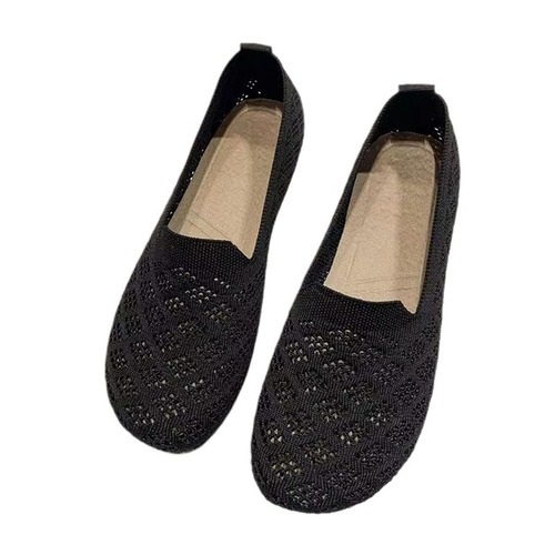 One-step bean shoes soft bottom agent network face fly weave grandma shoes women's 2024 autumn new breathable comfortable shallow mouth 