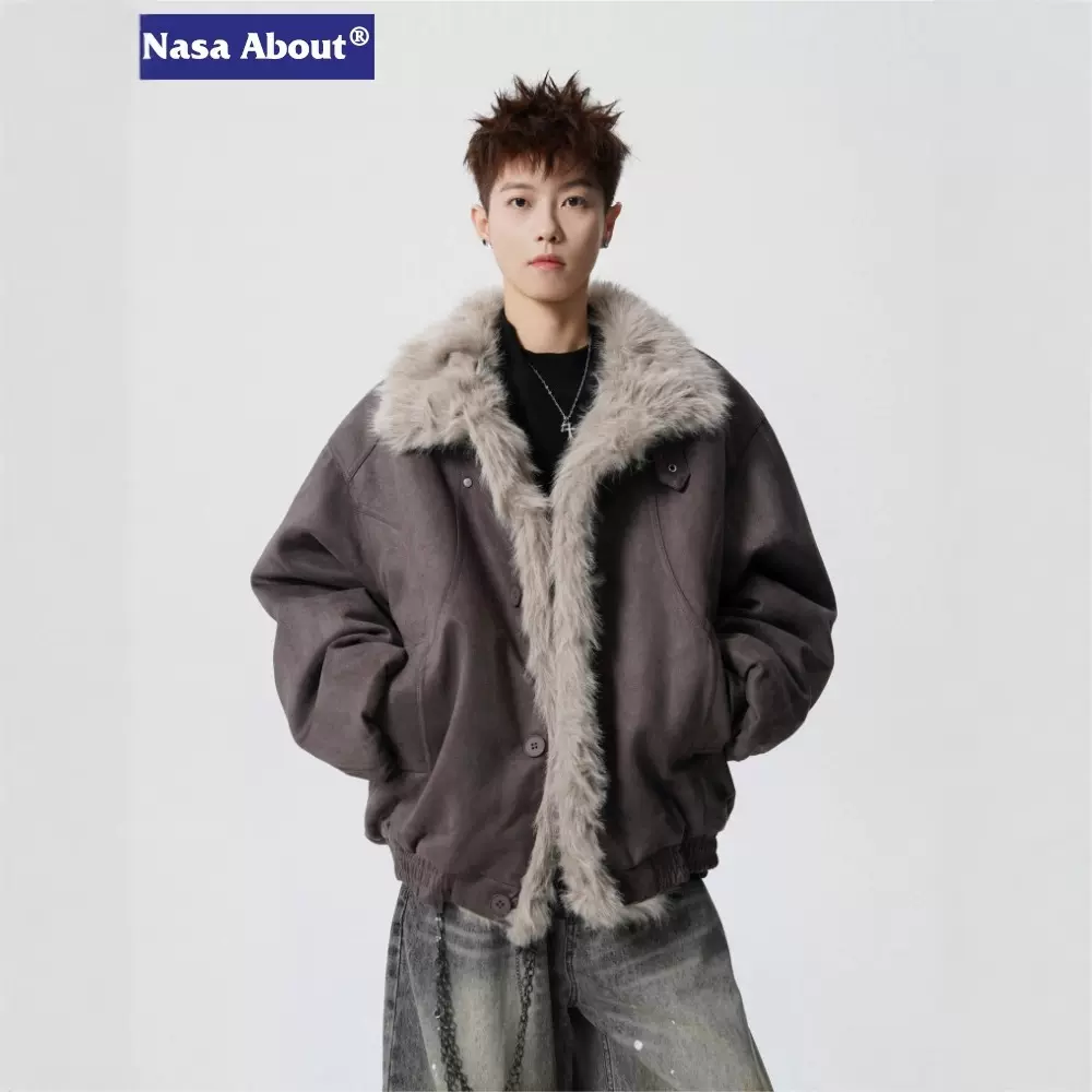 NASA美式座山雕麂皮绒解构加厚棉服男女复古休闲潮牌保暖情侣棉衣