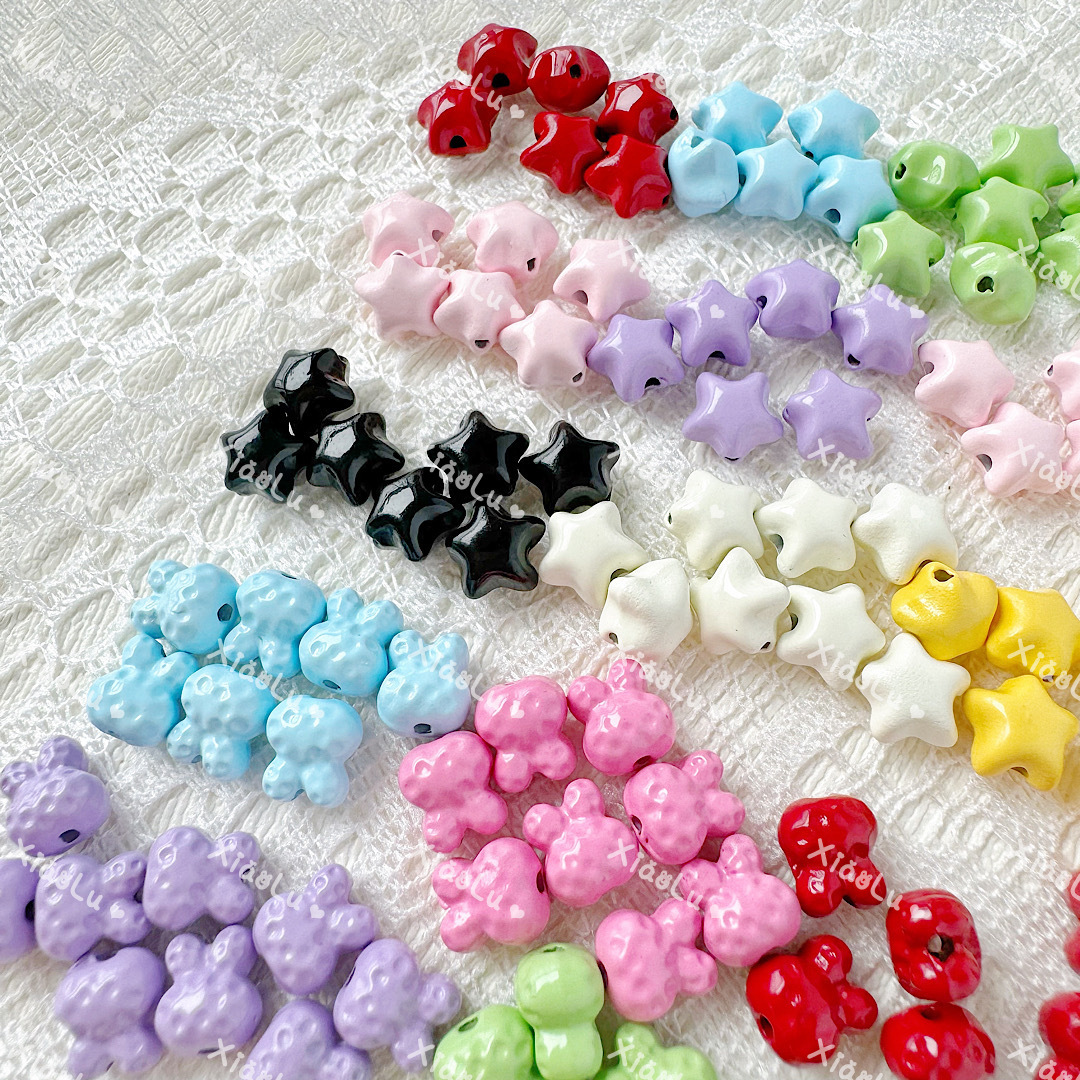 macaroon color star rabbit paint alloy handmade diy beaded loose beaded mobile phone chain necklace hair accessories