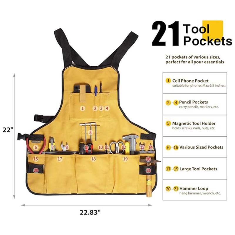 Amazon Comercio exterior delantal de lona gruesa bolsillo multifuncional industria pesada jardinería electricista carpintería ropa de trabajo herramienta delantal