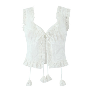 25 New Xds Sweet Lace Lace Chic Lace-Up Tops Sexy V-Shaped Slim Backless Tops