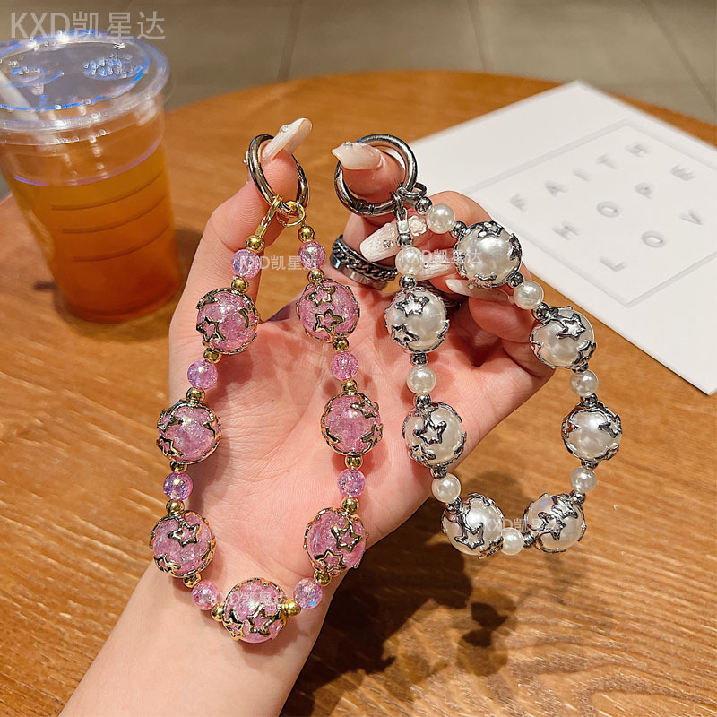 奢华高端珍珠串珠手机链适用苹果手机壳iphone华为手链手腕挂绳防