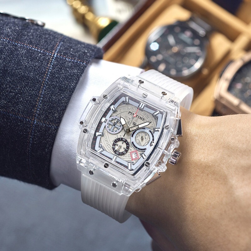 Swiss Brand Watch Men's Mechanical Style Transparent Case Sports Outdoor Silicone Band Men's Quartz Watch Waterproof Model